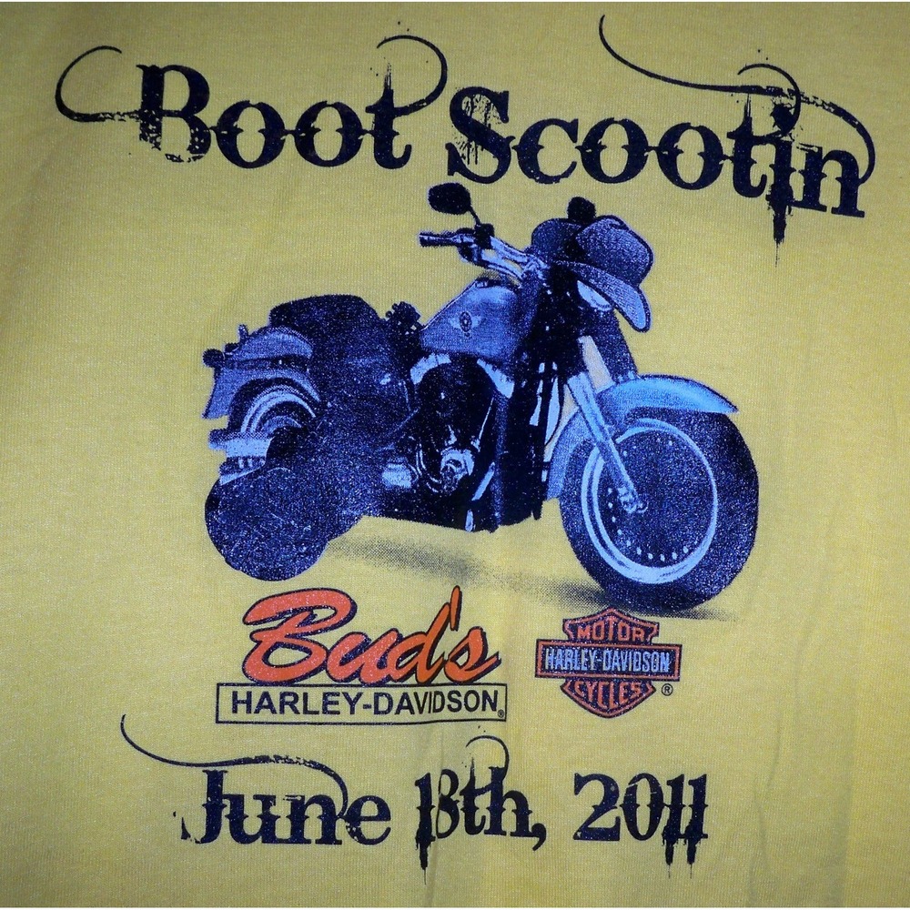 2011 Bud's Harley‎ Davidson Boot Scootin T Shirt Gildan Dry Blend Size Med